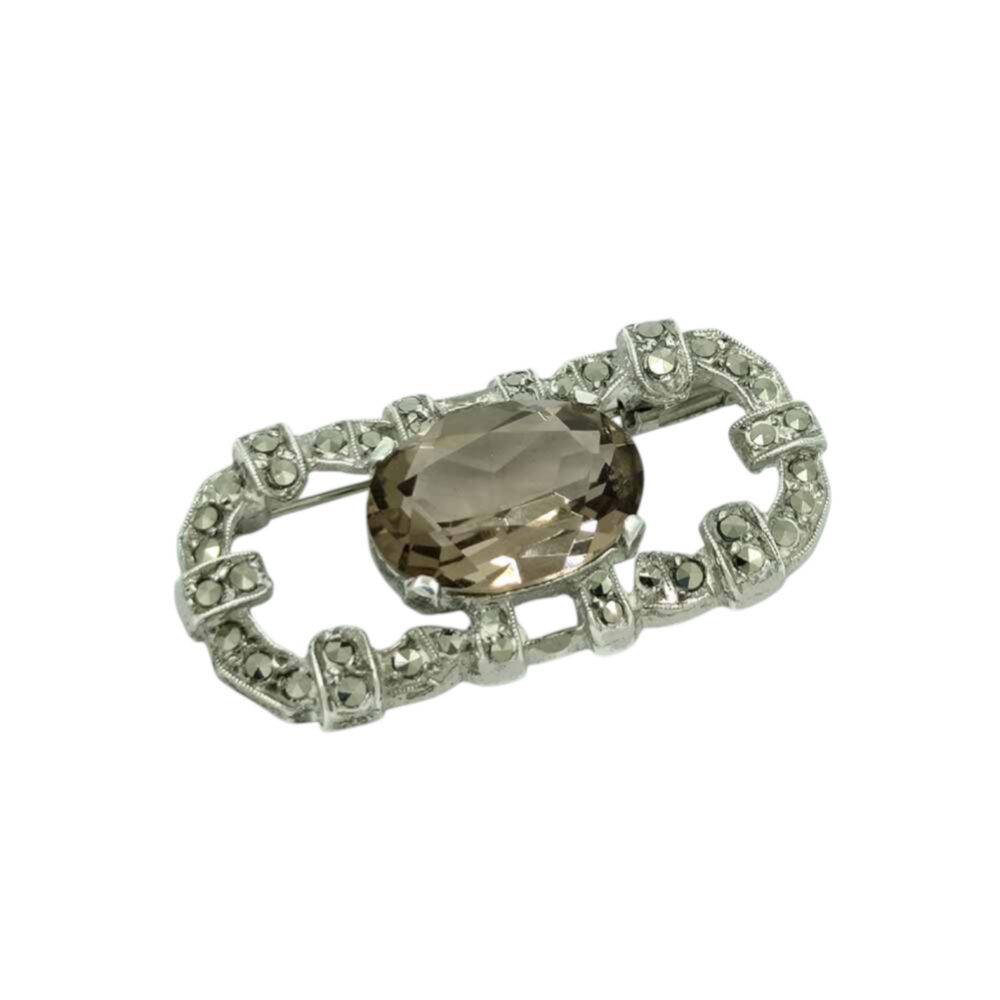 Broche-argent-quartz-fumé-marcassites-aux-pierres-fines-royat