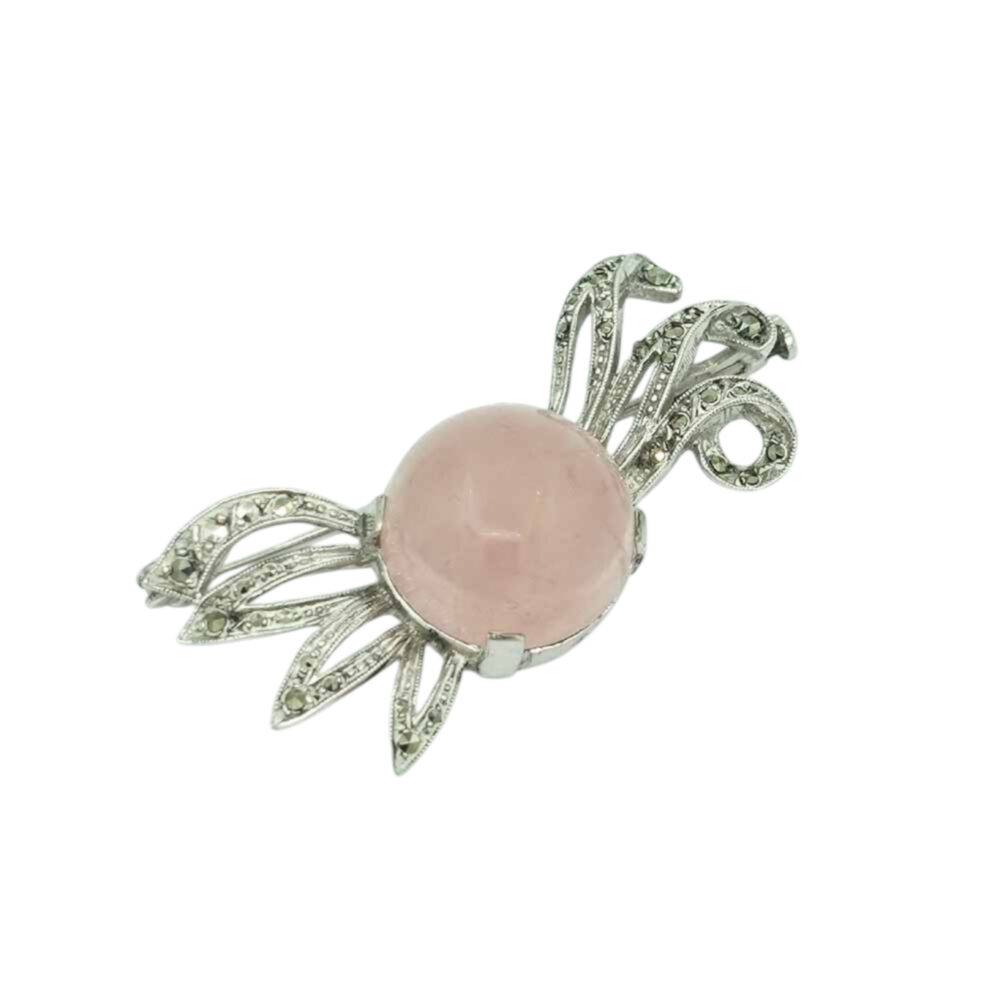 Broche-argent-quartz-rose-marcassites-aux-pierres-fines-royat