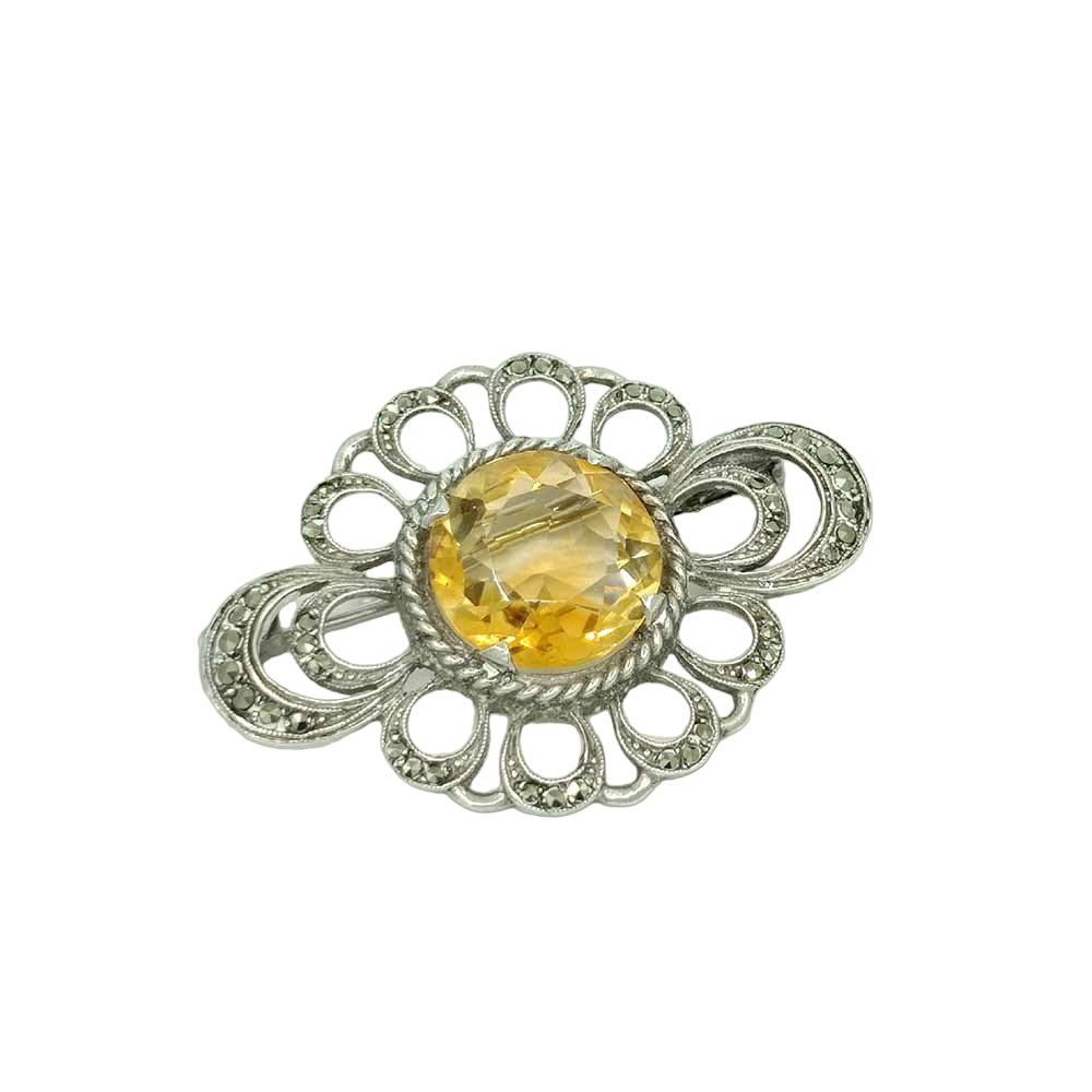 broche-argent-quartz-citrine-marcassites